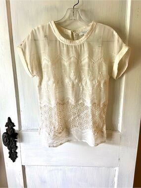 Piperlime Cream Embroidered Lace Short Sleeve Blouse